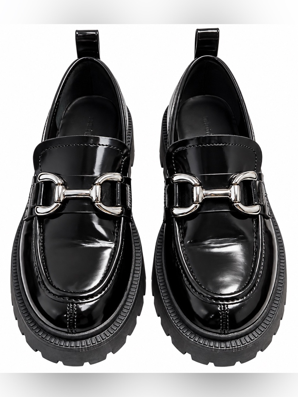 Madden Girl Ashlee Black Patent Chunky Platform Horsebit Loafers Size 9
